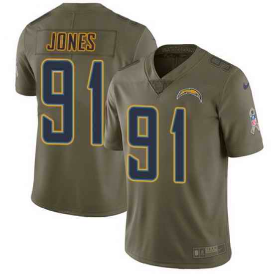 Nike Chargers #91 Justin Jones Olive Mens Stitched NFL Limited 2017 Salute To Service Jersey